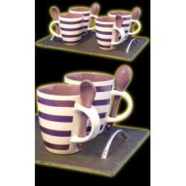 Plateau ardoise et 4 mugs avec cuillères