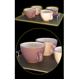 Grand Plateau ardoise et 4 bols violet et rose
