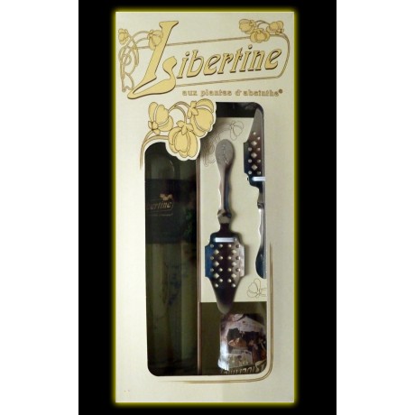 Coffret Libertine Fleur d'Absinthe 70cl verres et cuillères face