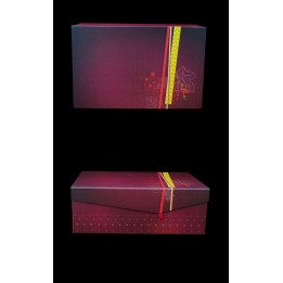 Coffret rectangle fermeture aimantée décor toile de jute coloris lie de vin 33x21x12 cm