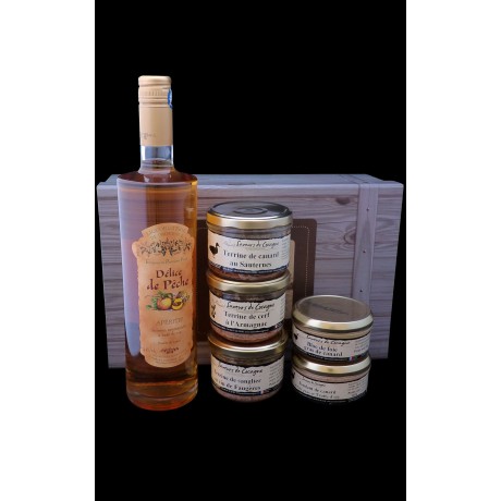 Coffret authentique terrines et vin apéritif à la pêche