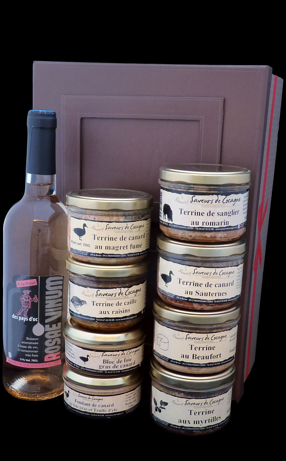 Coffret cadre photos terrines et vin de rose