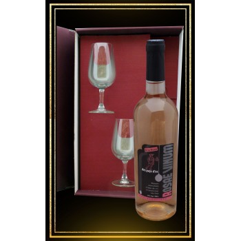 Coffret cadeau Rosae Vinul, 2 verres à vin et vin à la rose 75cl