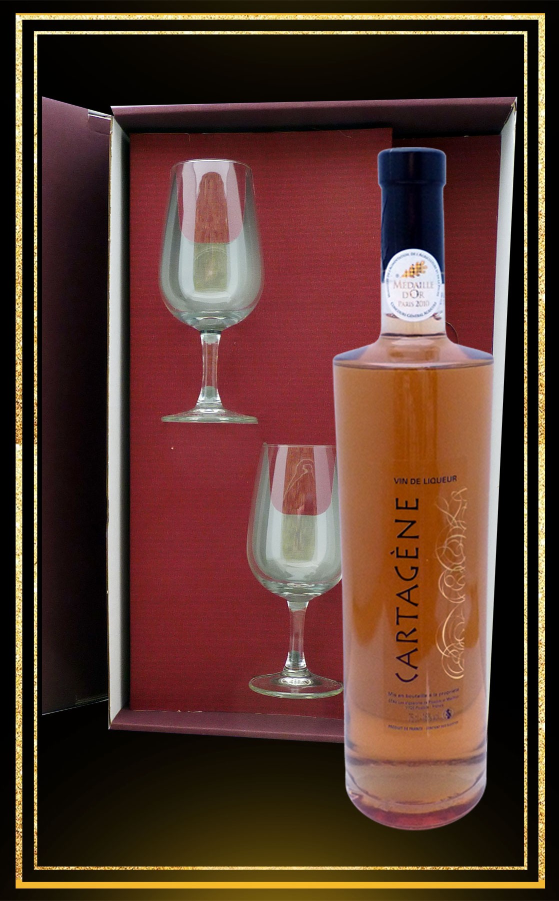 Coffret cadeau Cartagène, 2 verres à vin et Cartagène du Languedoc 75cl Coffret cadeau Cartagène, 2 verres à vin et Cartagène du Languedoc 75cl