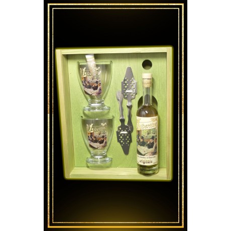 Coffret bois Absinthe Libertine Originale 20cl 2 verres et 2 cuillères