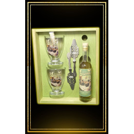 Coffret cadeau bois Absinthe Libertine Intense 20 cl 2 verres et 2 cuillères