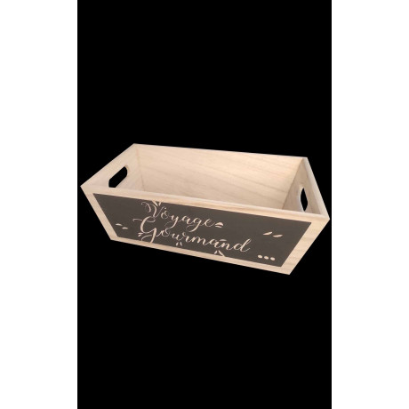 Corbeille bois rectangle avec motifs Voyage Gourmand 29x19x10 cm