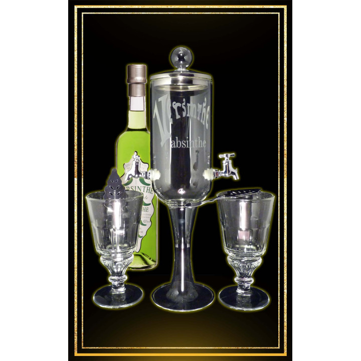 Service Petite fontaine à absinthe 2 robinets Bouteille La Verte 50cl