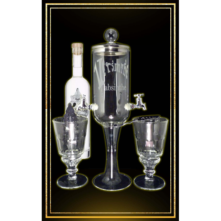 Service Petite fontaine à absinthe 2 robinets Bouteille Blanche 50cl