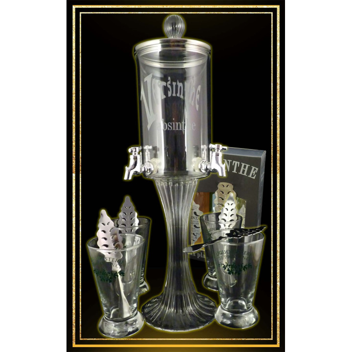 Service Fontaine à absinthe 4 robinets Coffret 3 absinthes 10cl