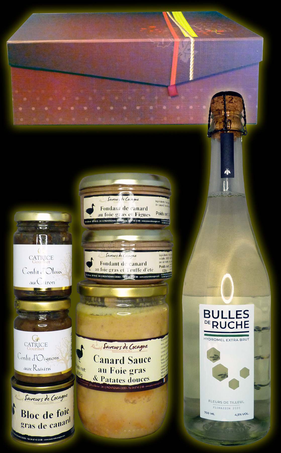 Coffret Festif Hydromel pétillant foie gras et accompagnements et Canard sauce foie gras