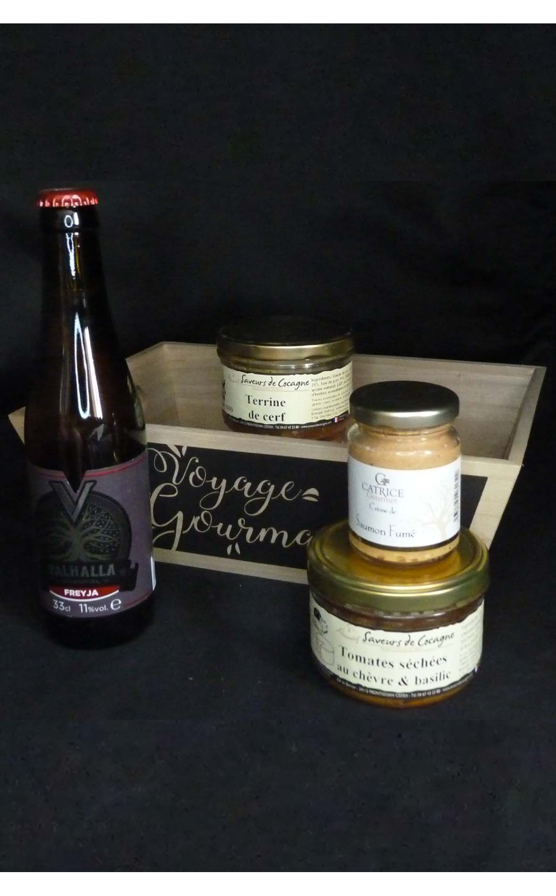 Coffret voyage gourmand Hydromel Freyja, terrines et crème de saumon fumé