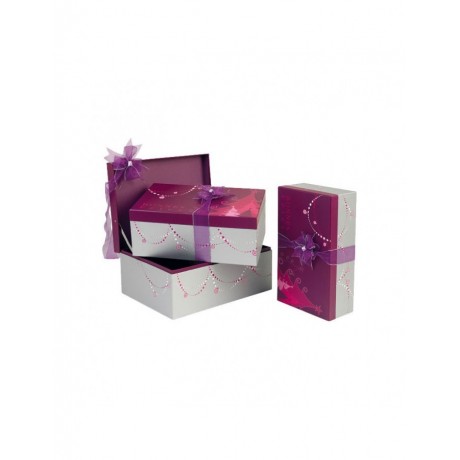 Coffret rectangle décor Bonnes Fêtes violet et argent